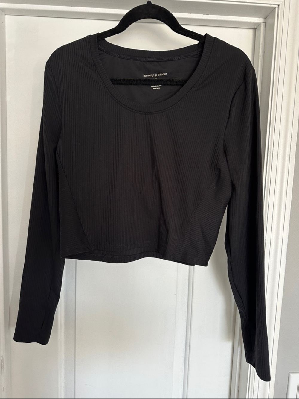 Black Ribbed Long Sleeve Crop Top